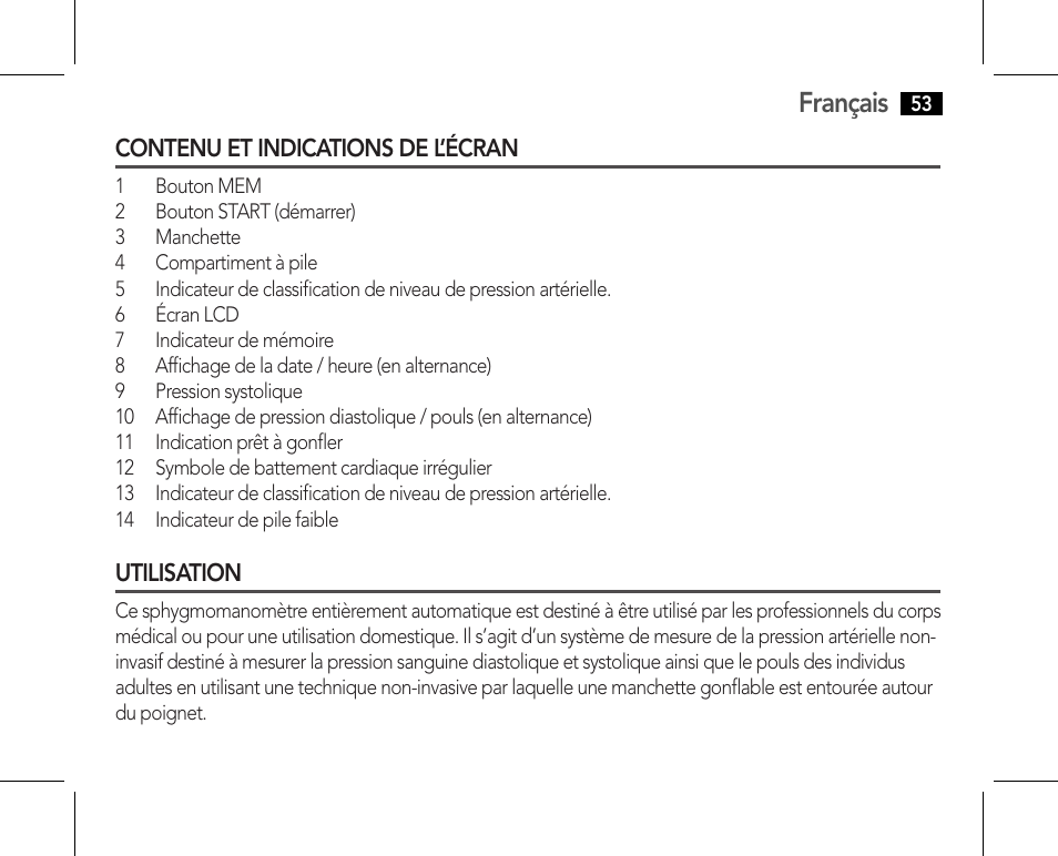 Contenu et indications de l’écran utilisation, Français | AEG BMG 5610 User Manual | Page 53 / 246