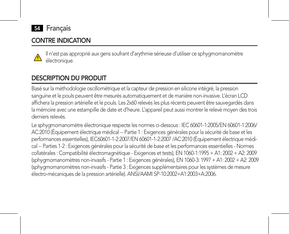 Contre indication description du produit, Français | AEG BMG 5610 User Manual | Page 54 / 246