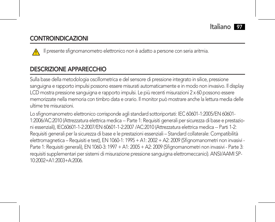 Controindicazioni descrizione apparecchio, Italiano | AEG BMG 5610 User Manual | Page 97 / 246