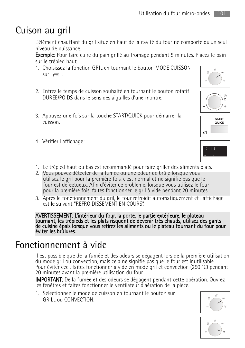 Cuison au gril, Fonctionnement à vide | AEG MC2665E-M User Manual | Page 101 / 172