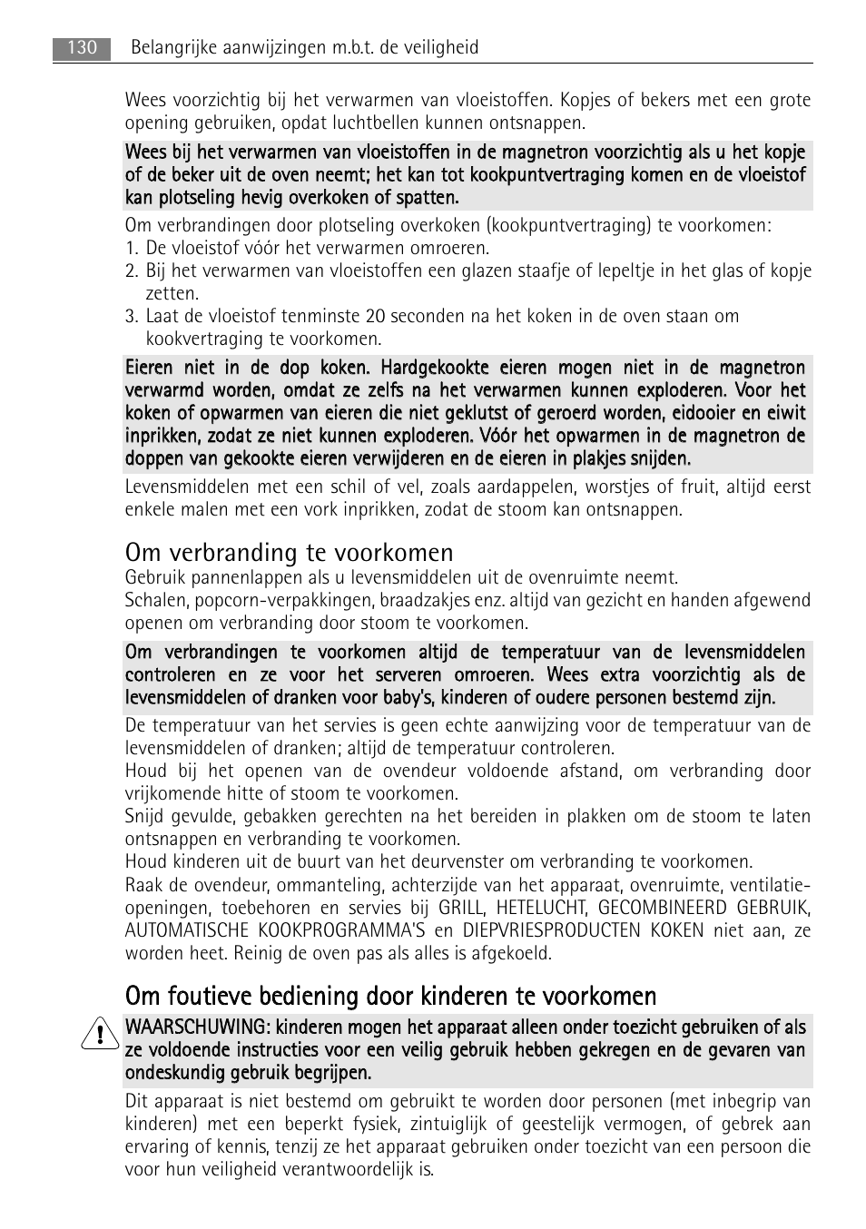 Om verbranding te voorkomen | AEG MC2665E-M User Manual | Page 130 / 172