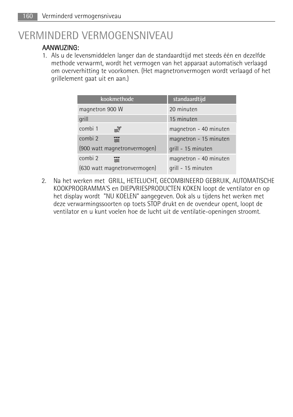 Verminderd vermogensniveau | AEG MC2665E-M User Manual | Page 160 / 172
