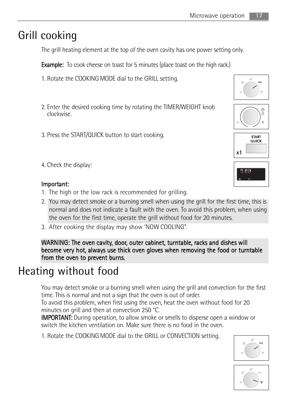 Grill cooking, Heating without food | AEG MC2665E-M User Manual | Page 17 / 172