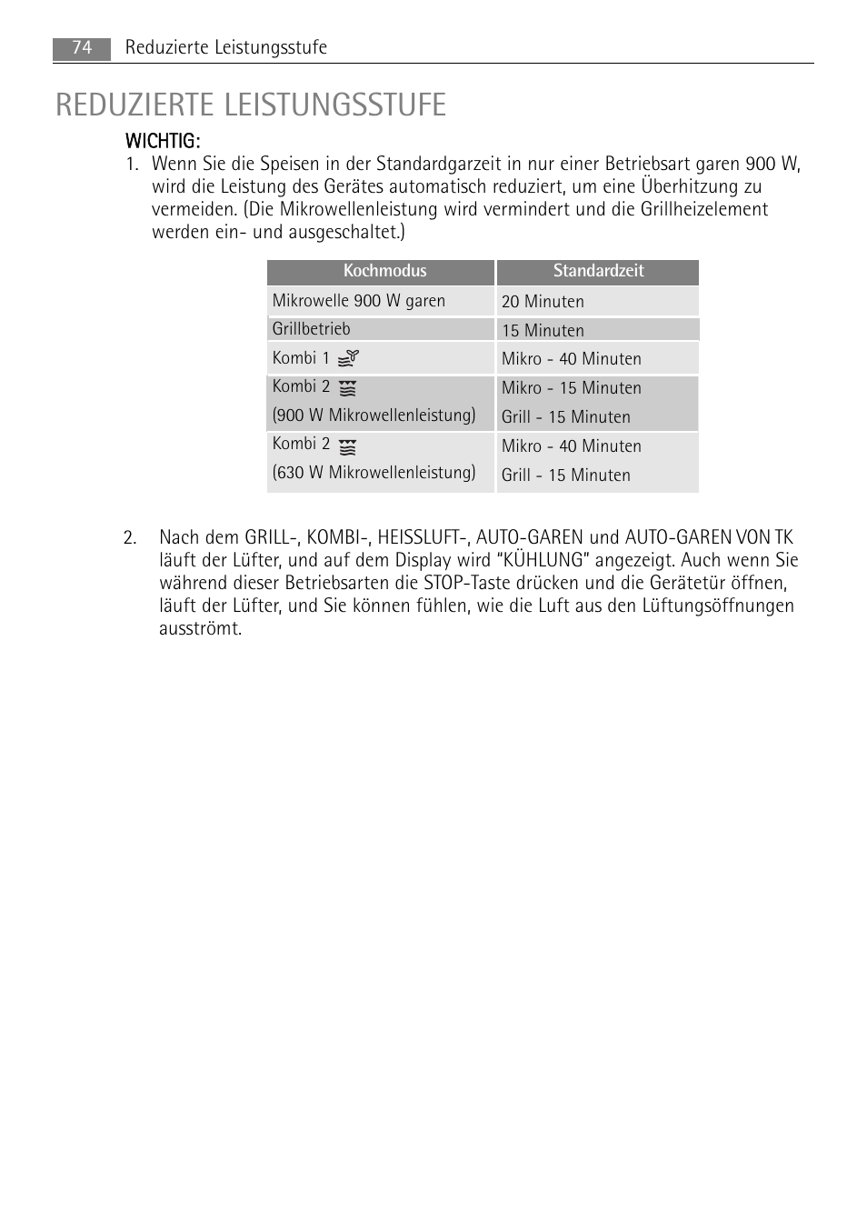 Reduzierte leistungsstufe | AEG MC2665E-M User Manual | Page 74 / 172
