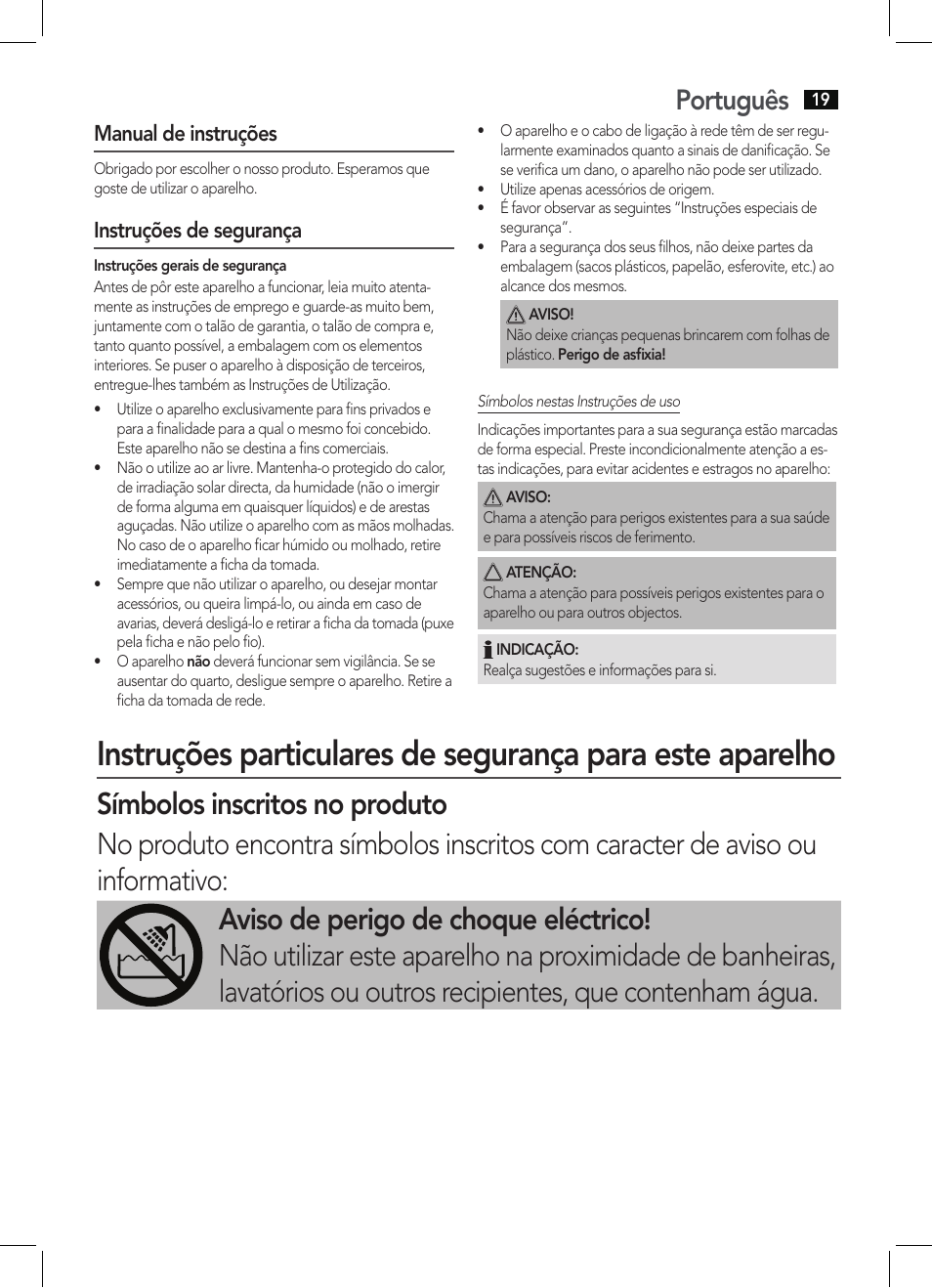 Português, Manual de instruções, Instruções de segurança | AEG HTD 5584 User Manual | Page 19 / 48