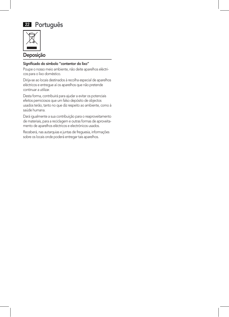 Português | AEG HTD 5584 User Manual | Page 22 / 48