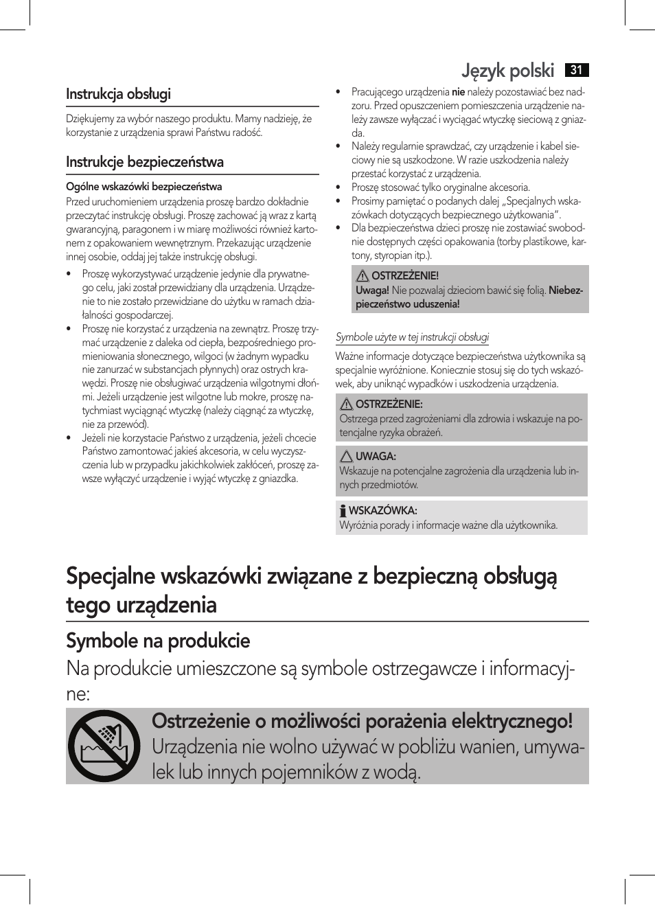 Język polski, Instrukcja obsługi, Instrukcje bezpieczeństwa | AEG HTD 5584 User Manual | Page 31 / 48