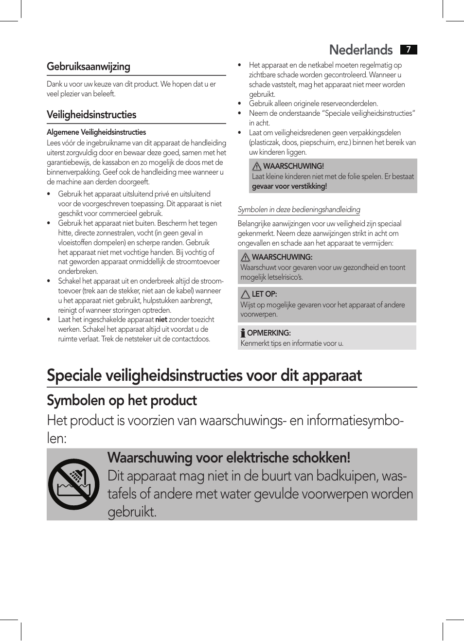 Speciale veiligheidsinstructies voor dit apparaat, Nederlands, Gebruiksaanwijzing | Veiligheidsinstructies | AEG HTD 5584 User Manual | Page 7 / 48