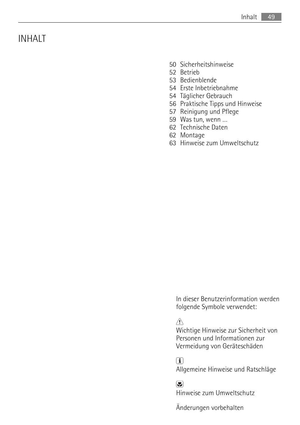 Inhalt | AEG A61900HLW0 User Manual | Page 49 / 64