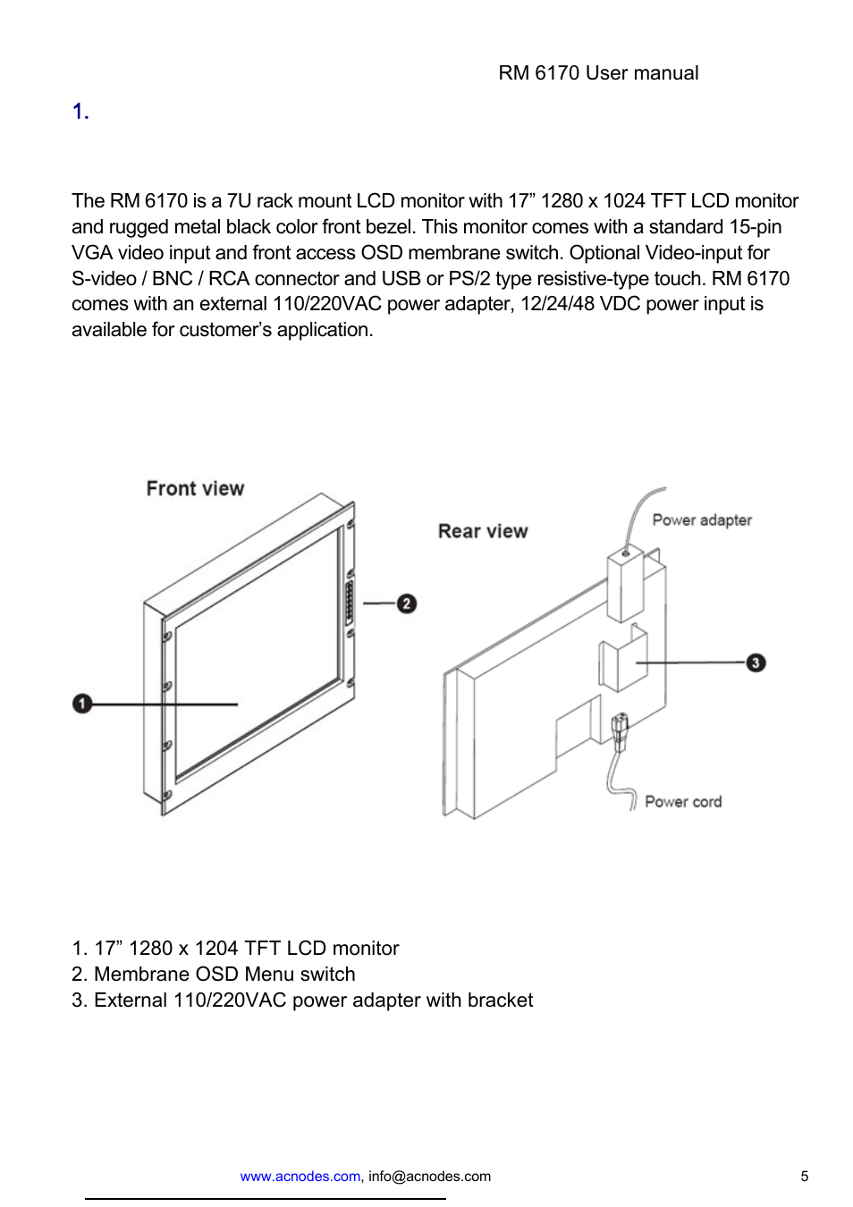 General information, 1 overview | Acnodes RM-6170 User Manual | Page 5 / 15