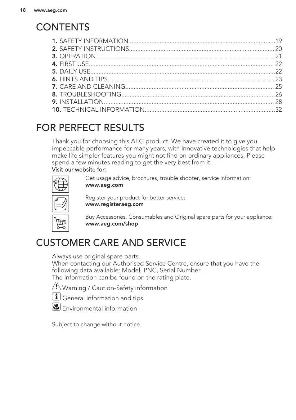 AEG S41600TSW2 User Manual | Page 18 / 68