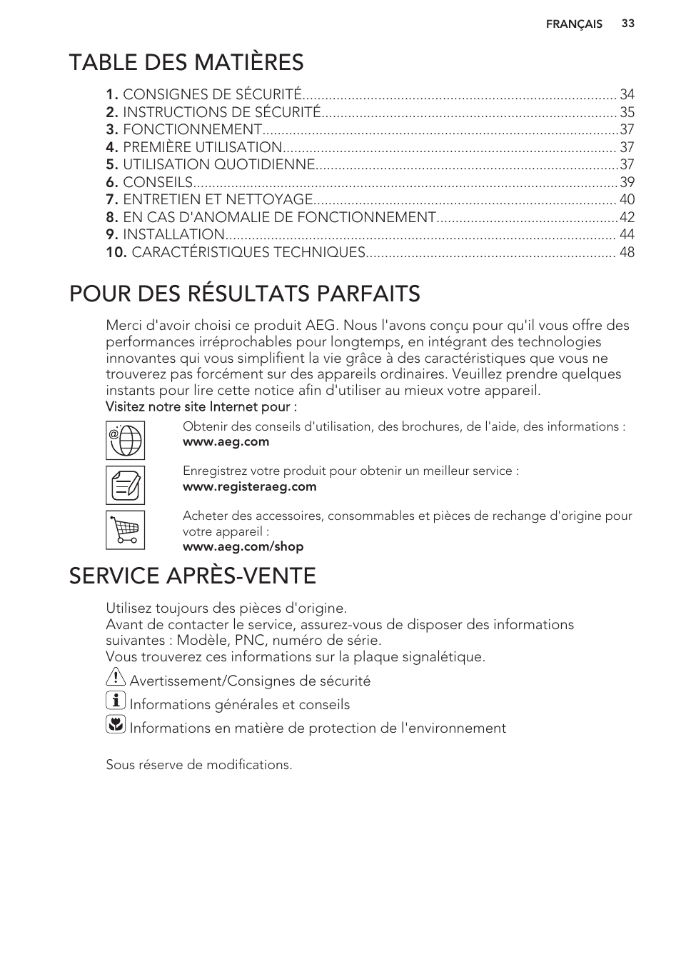 AEG S41600TSW2 User Manual | Page 33 / 68