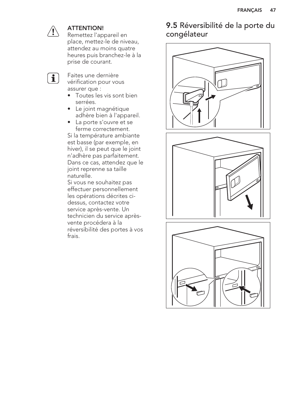 5 réversibilité de la porte du congélateur | AEG S41600TSW2 User Manual | Page 47 / 68