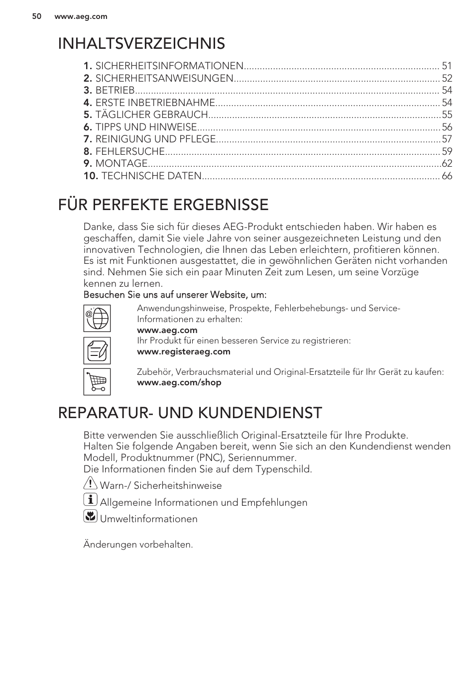 AEG S41600TSW2 User Manual | Page 50 / 68
