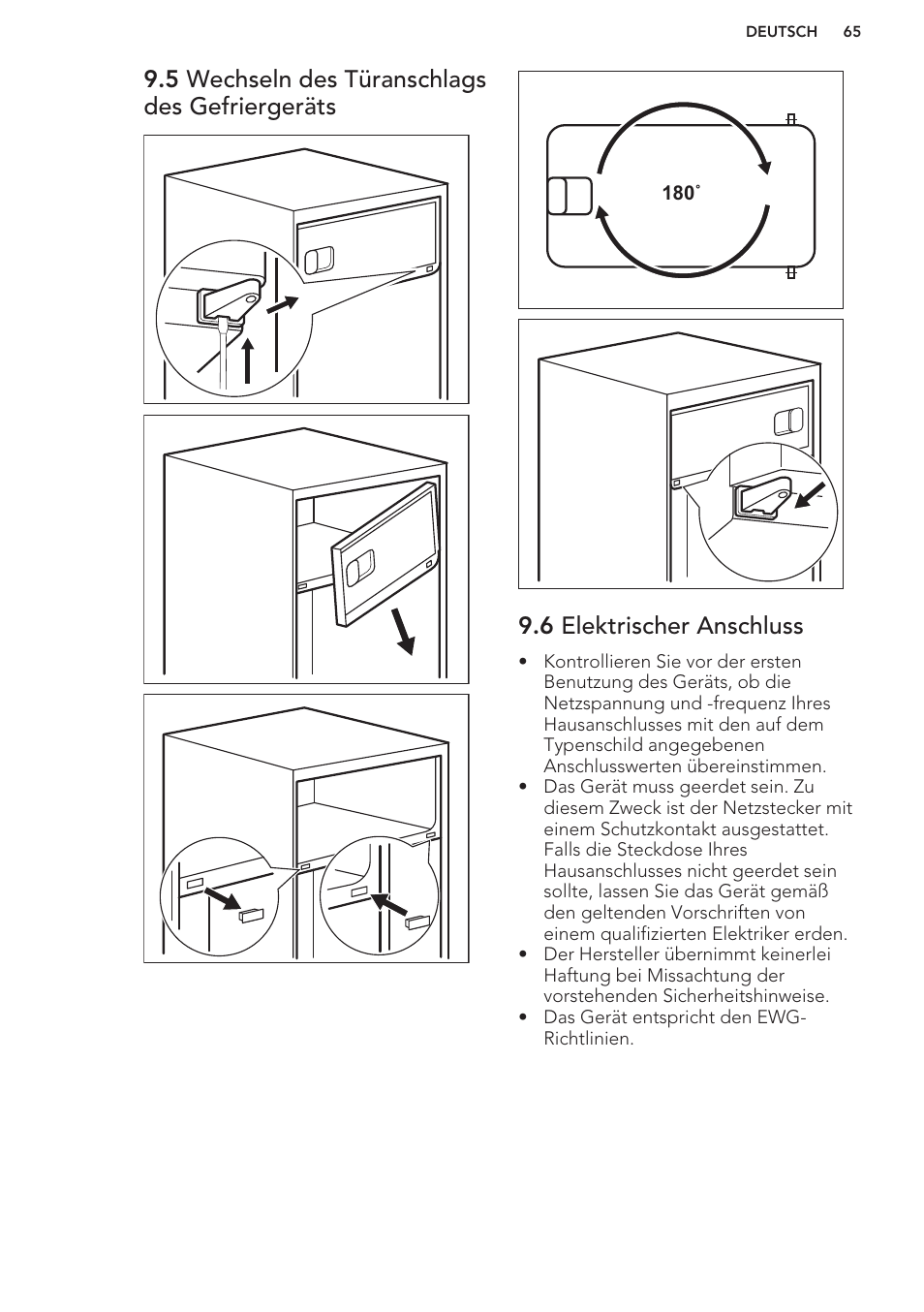 5 wechseln des türanschlags des gefriergeräts, 6 elektrischer anschluss | AEG S41600TSW2 User Manual | Page 65 / 68