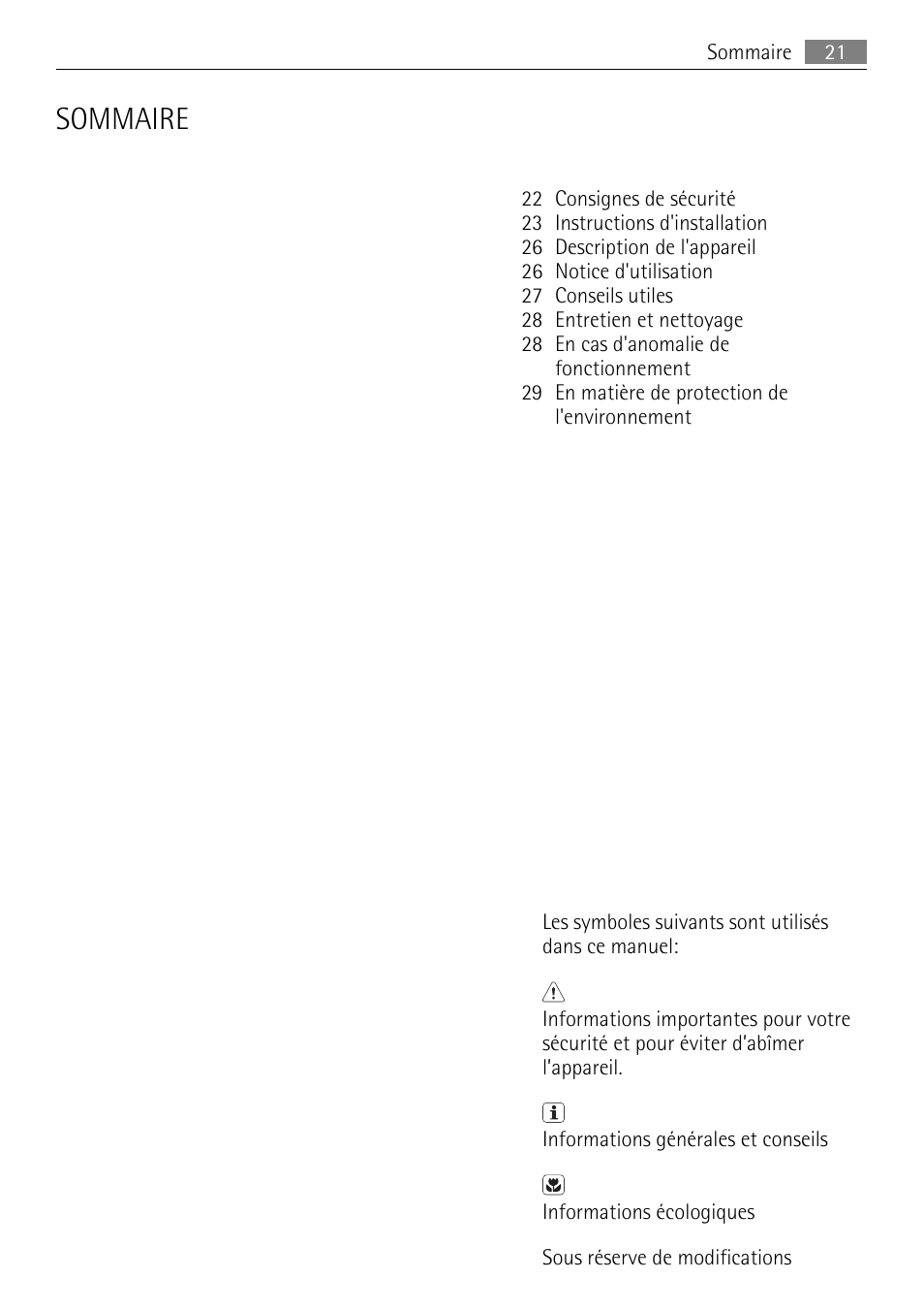 Sommaire | AEG HK312000MB User Manual | Page 21 / 52