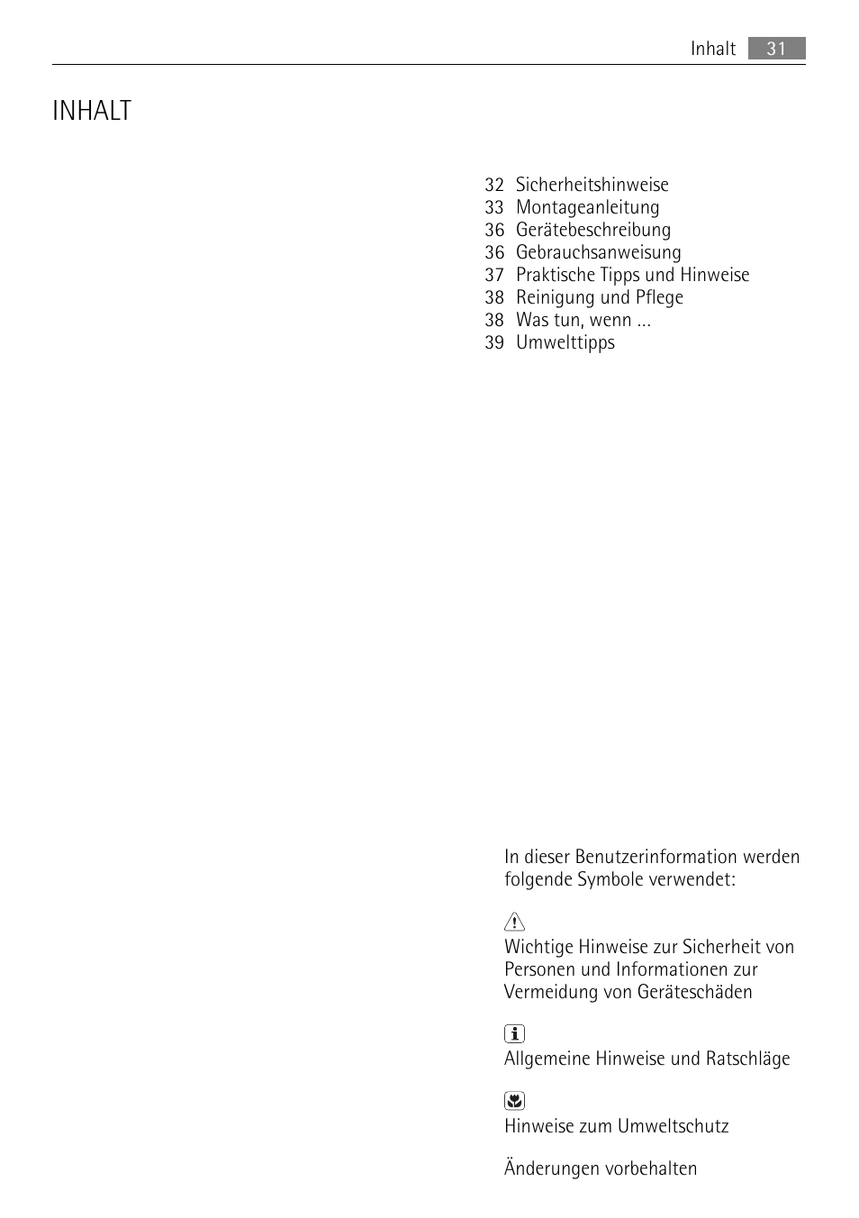 Inhalt | AEG HK312000MB User Manual | Page 31 / 52