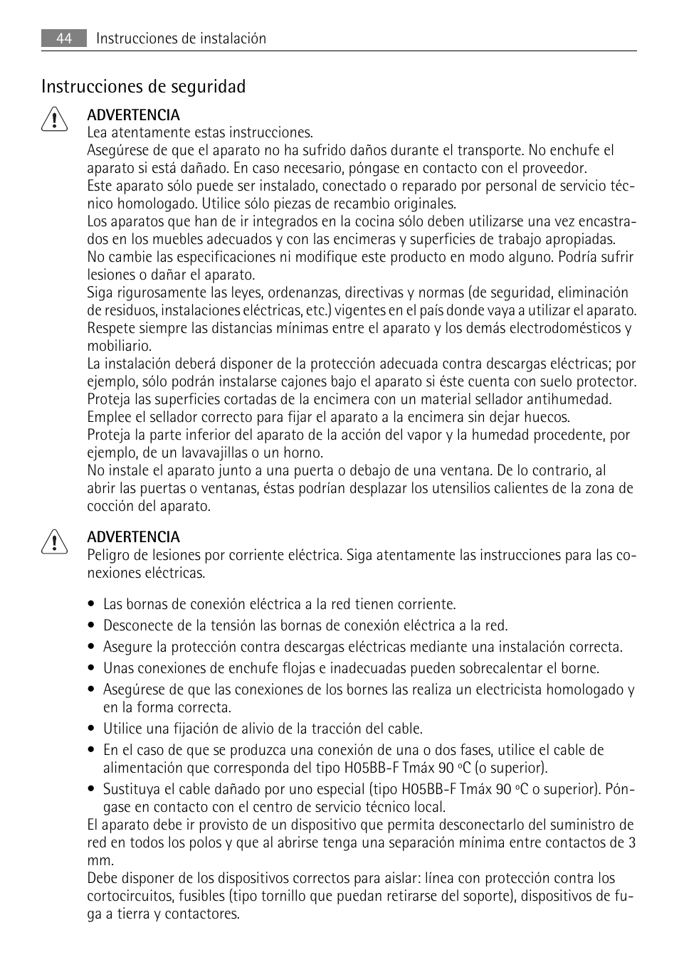 Instrucciones de seguridad | AEG HK312000MB User Manual | Page 44 / 52