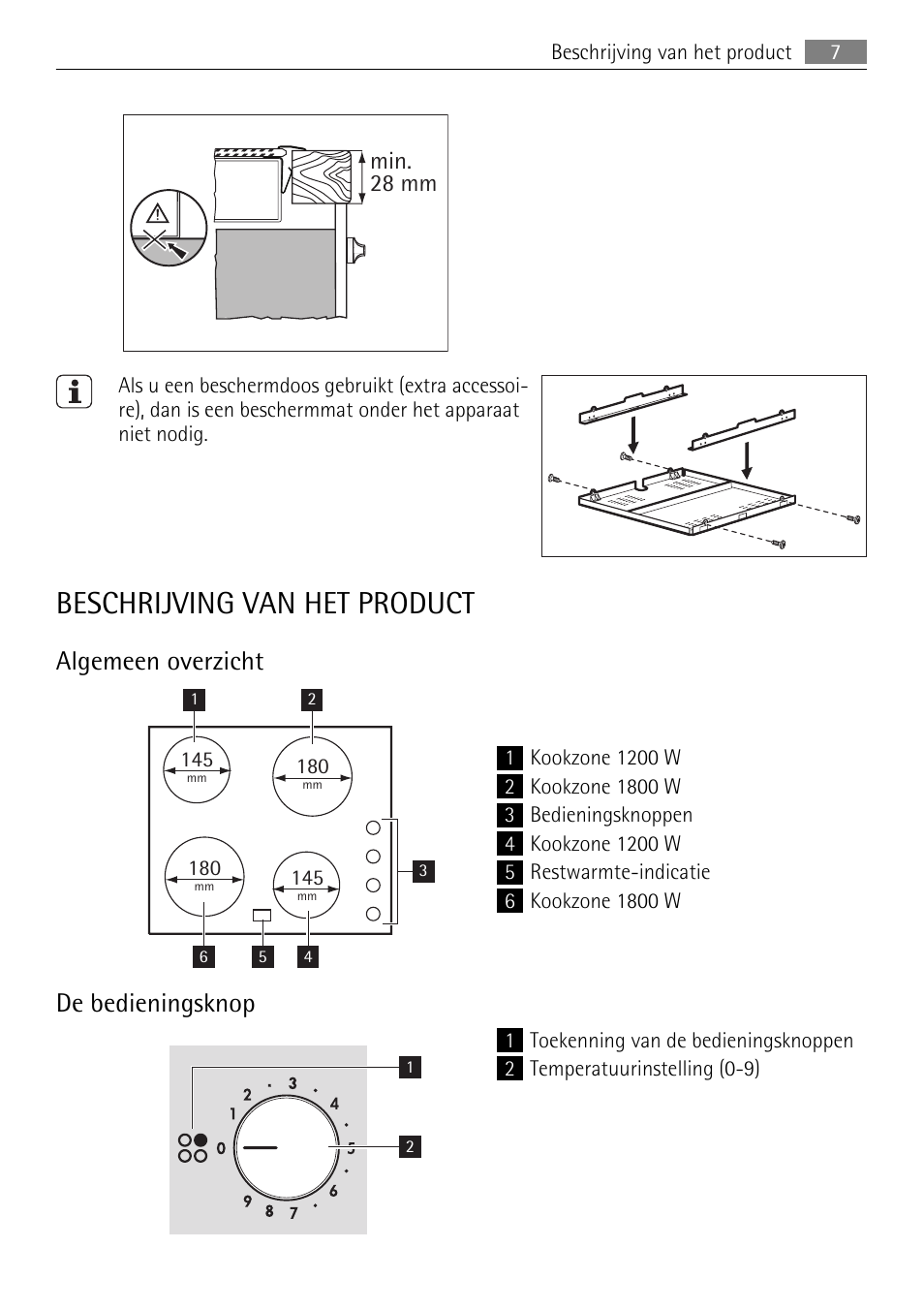 Beschrijving van het product, Algemeen overzicht, De bedieningsknop | AEG HK312000MB User Manual | Page 7 / 52