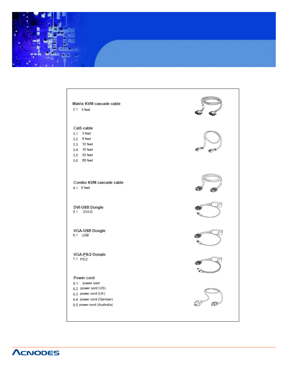 M3 series, 1u rack mount lcd keyboard drawer, 8 kvm cables 24 | Acnodes M3 User Manual | Page 10 / 10