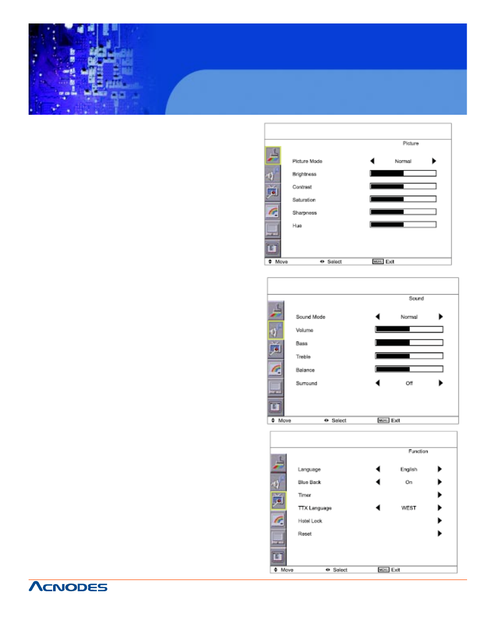 Apw 5400, 2 on-screen menu | Acnodes APW 5400 User Manual | Page 11 / 20