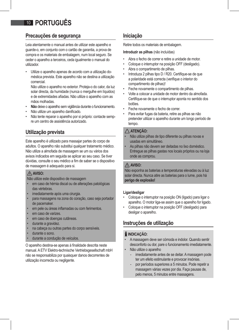 Português, Precauções de segurança, Utilização prevista | Iniciação, Instruções de utilização | AEG MK 5566 User Manual | Page 10 / 24