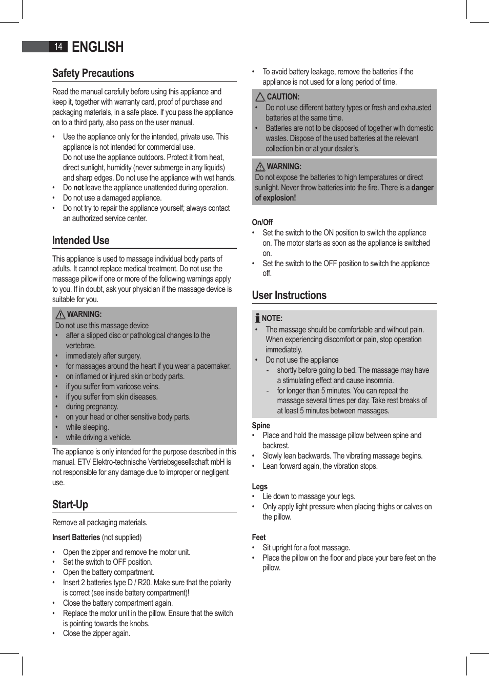 English, Safety precautions, Intended use | Start-up, User instructions | AEG MK 5566 User Manual | Page 14 / 24