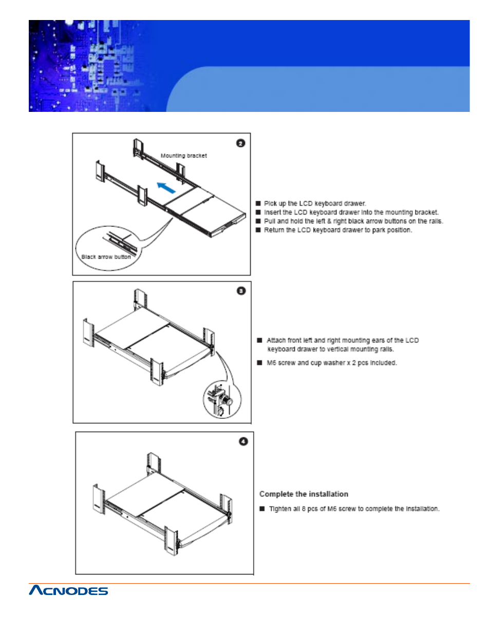 Rk 1000b, How to install “one man” installation slides, 1u rackmount keyboard drawer | Acnodes RK 1000B User Manual | Page 3 / 3