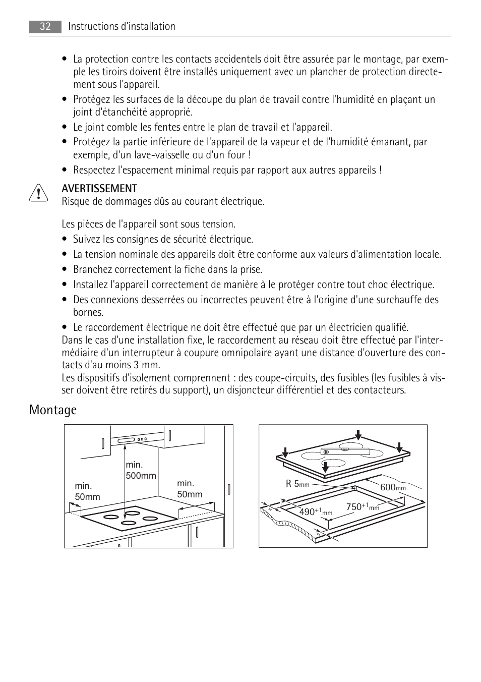 Montage | AEG HE634079XB User Manual | Page 32 / 68