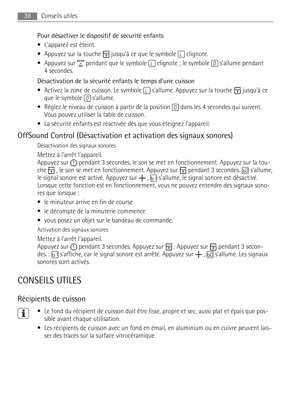 Conseils utiles, Récipients de cuisson | AEG HE634079XB User Manual | Page 38 / 68