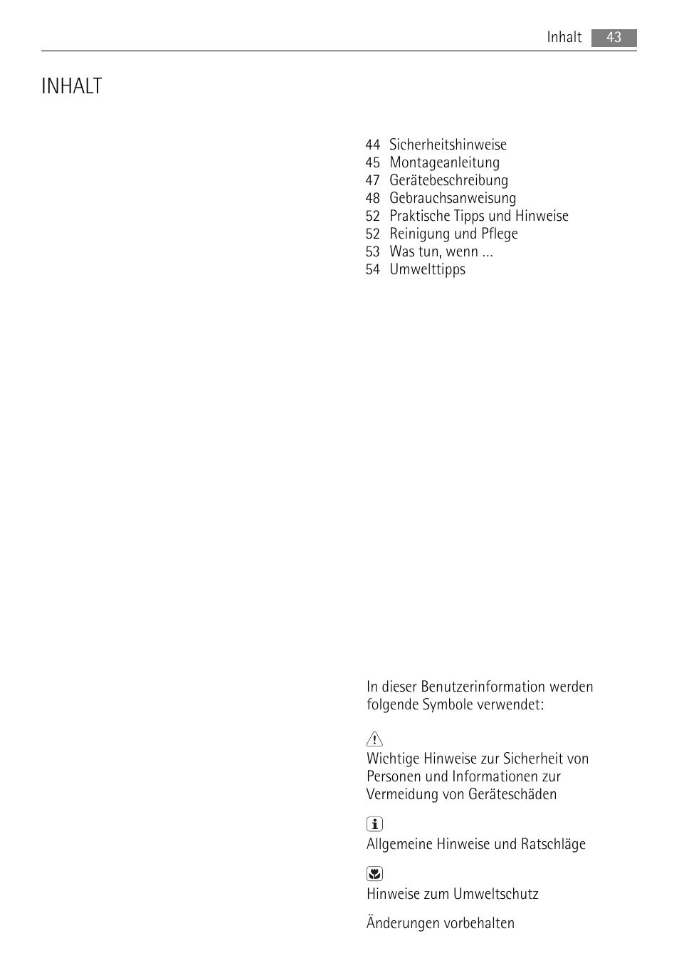 Inhalt | AEG HE634079XB User Manual | Page 43 / 68