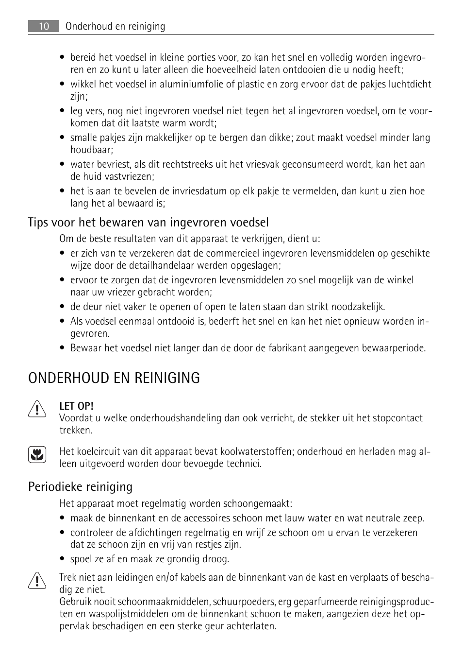 Onderhoud en reiniging, Tips voor het bewaren van ingevroren voedsel, Periodieke reiniging | AEG SKS51240F0 User Manual | Page 10 / 84