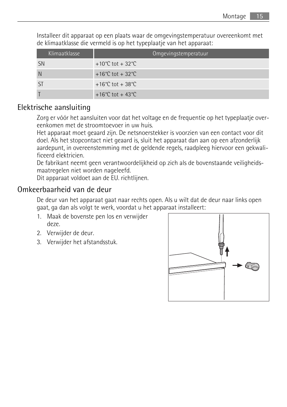 Elektrische aansluiting, Omkeerbaarheid van de deur | AEG SKS51240F0 User Manual | Page 15 / 84