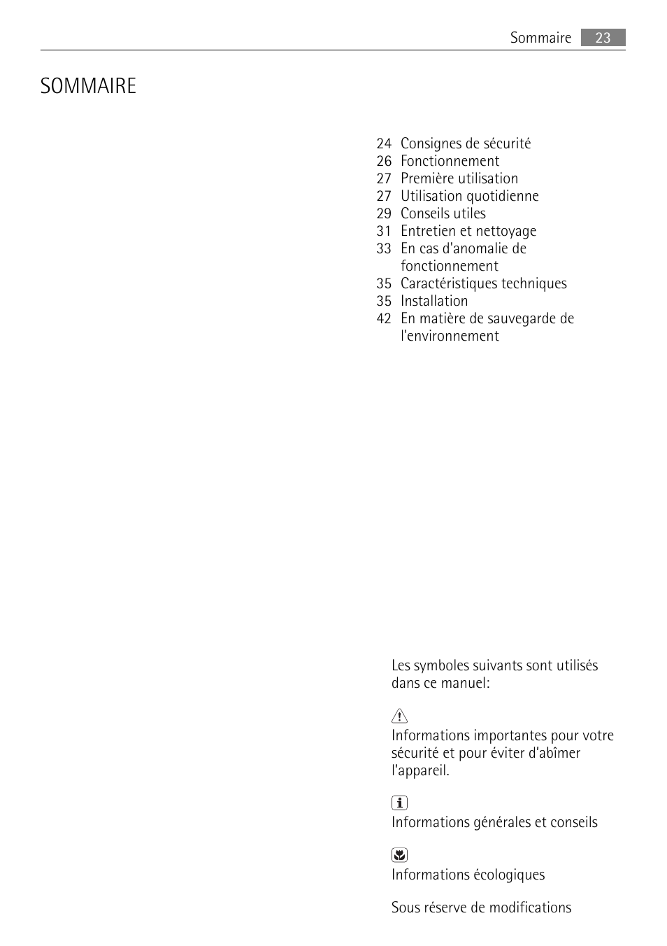 Sommaire | AEG SKS51240F0 User Manual | Page 23 / 84