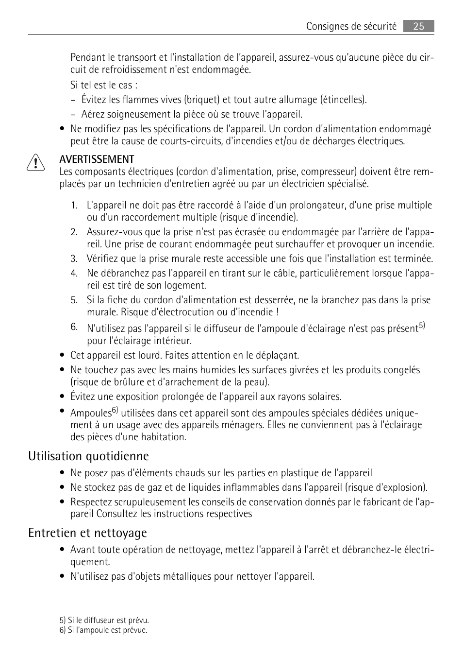 Utilisation quotidienne, Entretien et nettoyage | AEG SKS51240F0 User Manual | Page 25 / 84