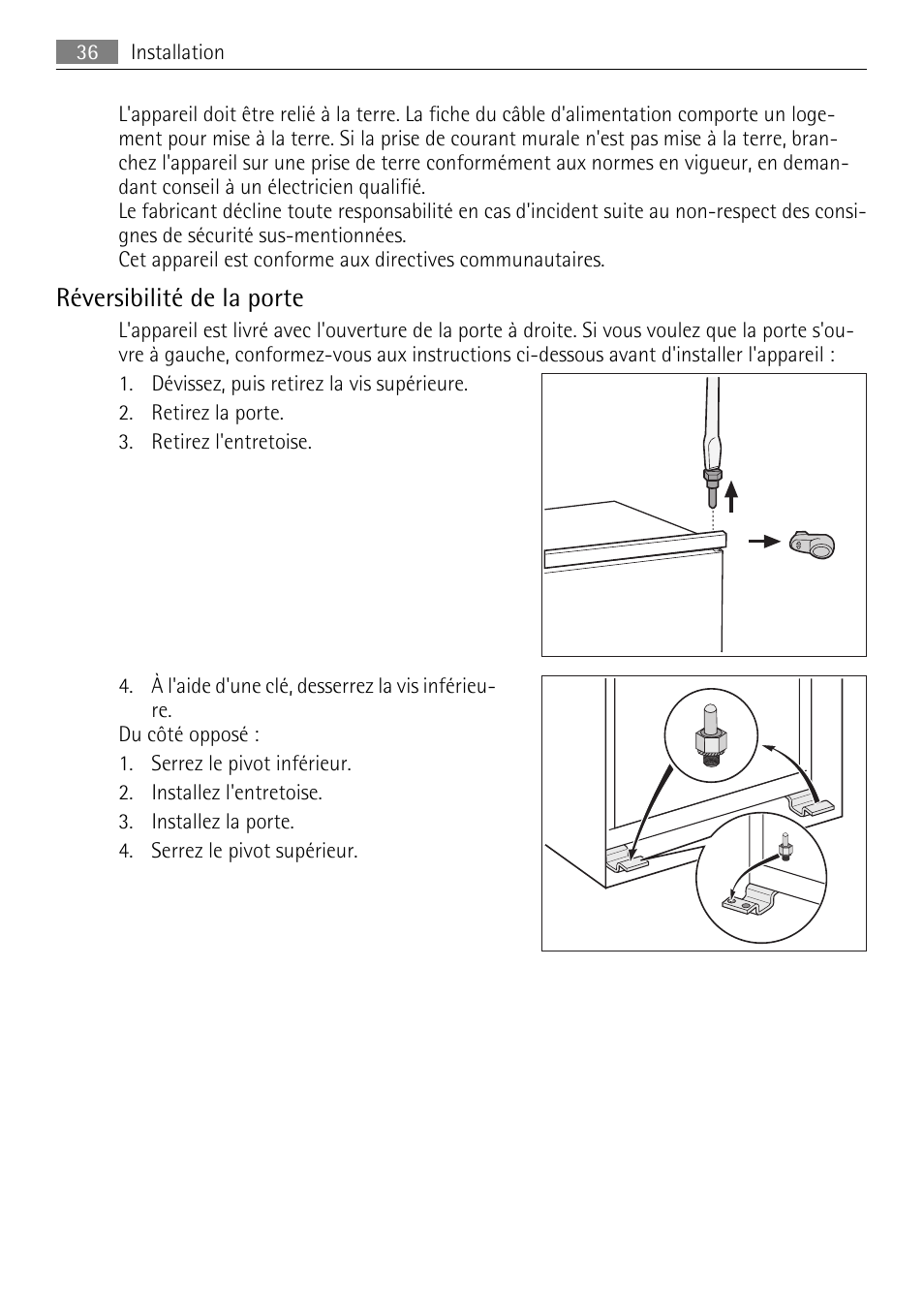 Réversibilité de la porte | AEG SKS51240F0 User Manual | Page 36 / 84