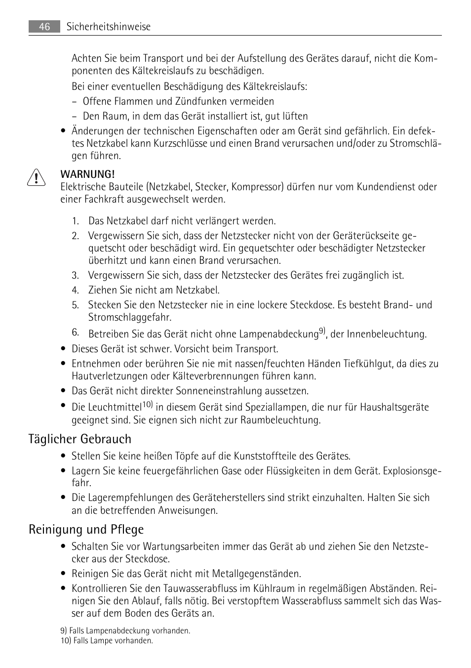 Täglicher gebrauch, Reinigung und pflege | AEG SKS51240F0 User Manual | Page 46 / 84