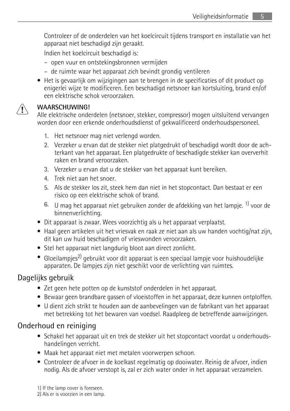 Dagelijks gebruik, Onderhoud en reiniging | AEG SKS51240F0 User Manual | Page 5 / 84