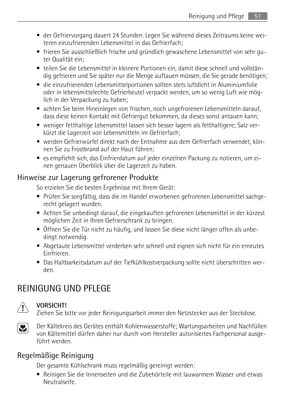 Reinigung und pflege, Hinweise zur lagerung gefrorener produkte, Regelmäßige reinigung | AEG SKS51240F0 User Manual | Page 51 / 84