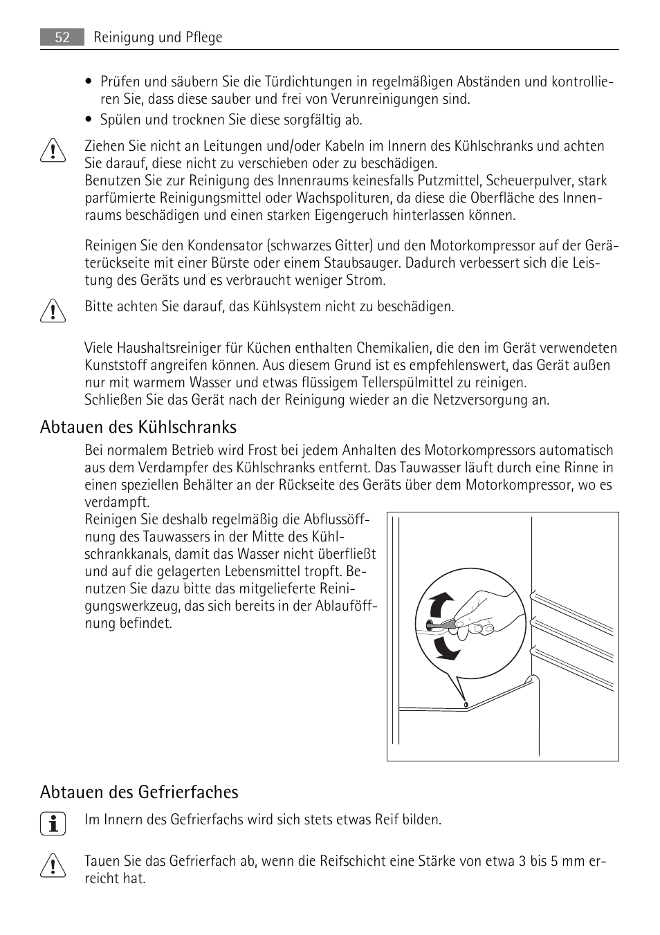 Abtauen des kühlschranks, Abtauen des gefrierfaches | AEG SKS51240F0 User Manual | Page 52 / 84