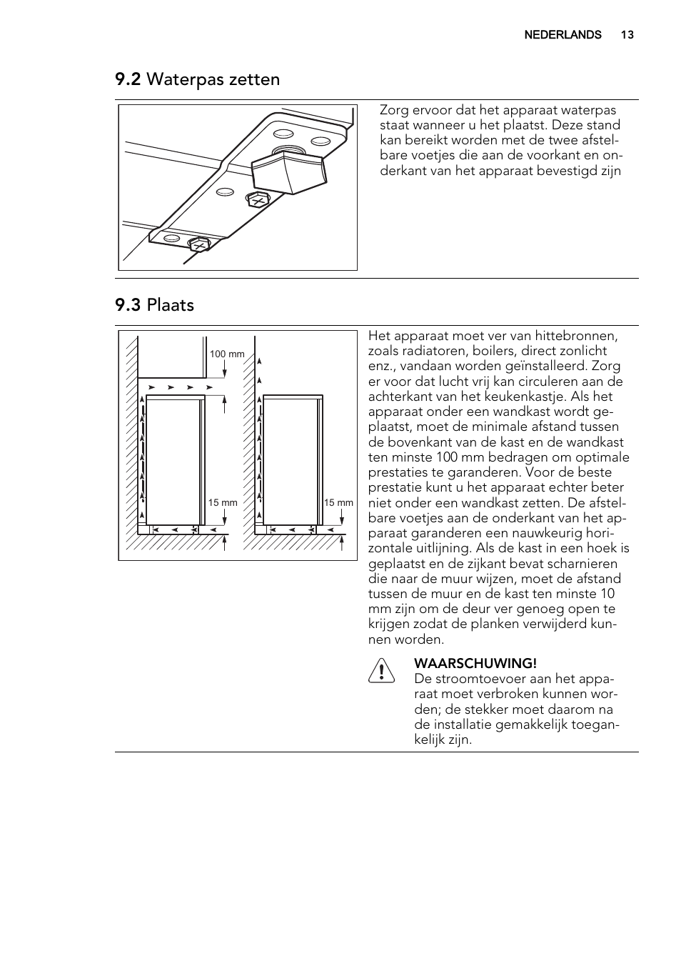 2 waterpas zetten, 3 plaats | AEG A42200GSW0 User Manual | Page 13 / 68