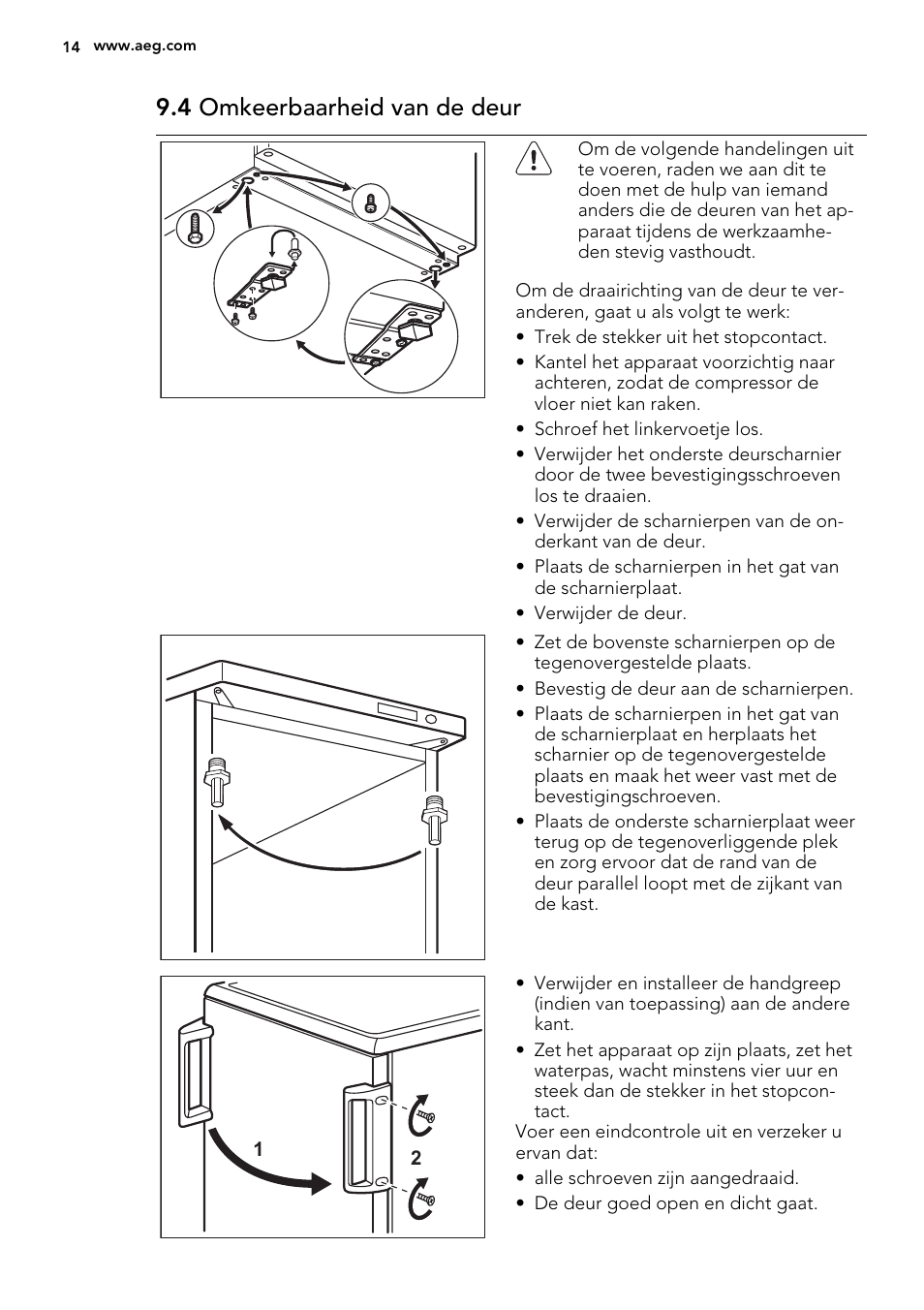 4 omkeerbaarheid van de deur | AEG A42200GSW0 User Manual | Page 14 / 68