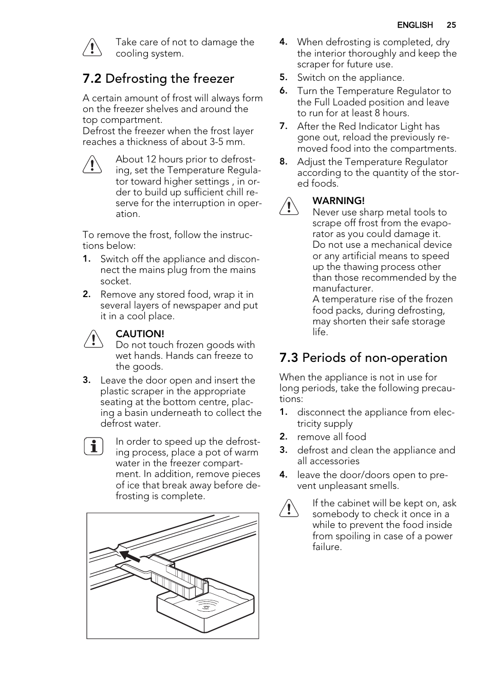 2 defrosting the freezer, 3 periods of non-operation | AEG A42200GSW0 User Manual | Page 25 / 68