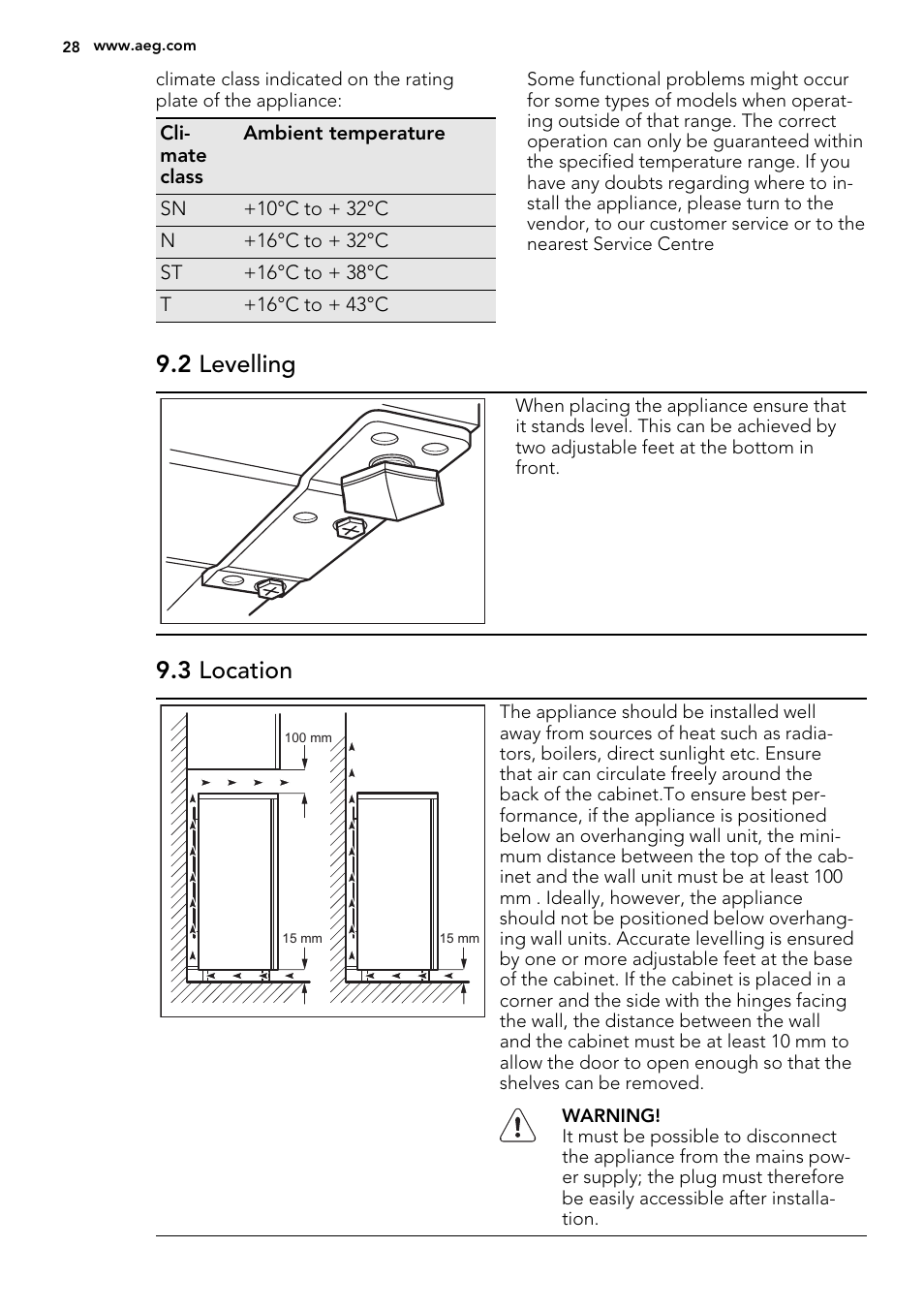 2 levelling, 3 location | AEG A42200GSW0 User Manual | Page 28 / 68