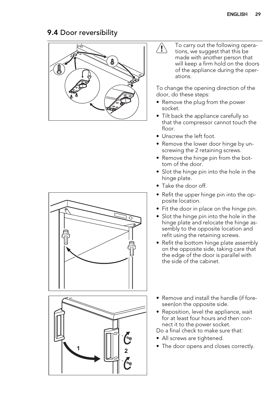 4 door reversibility | AEG A42200GSW0 User Manual | Page 29 / 68