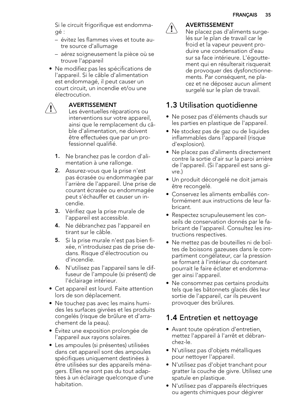 3 utilisation quotidienne, 4 entretien et nettoyage | AEG A42200GSW0 User Manual | Page 35 / 68