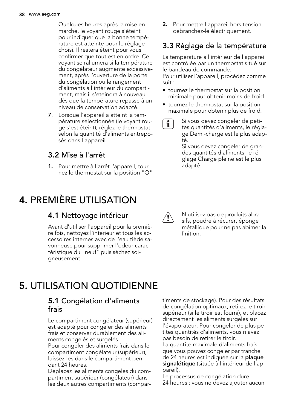 Première utilisation, Utilisation quotidienne | AEG A42200GSW0 User Manual | Page 38 / 68