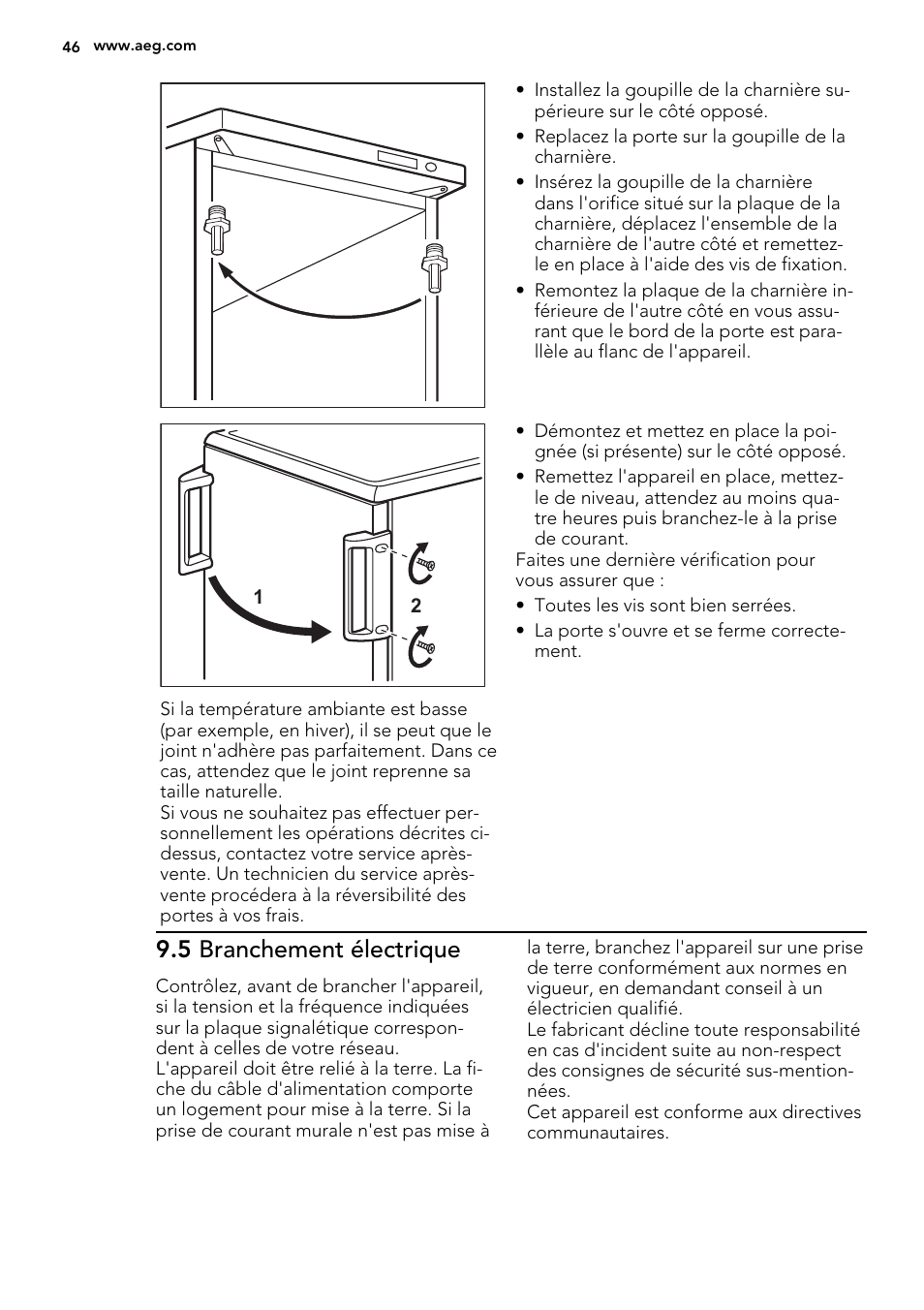 5 branchement électrique | AEG A42200GSW0 User Manual | Page 46 / 68