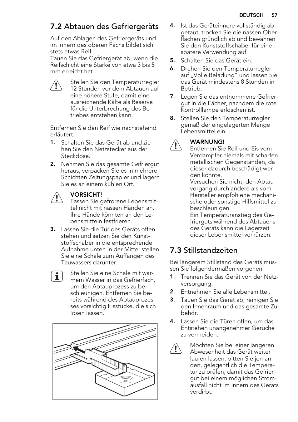 2 abtauen des gefriergeräts, 3 stillstandzeiten | AEG A42200GSW0 User Manual | Page 57 / 68