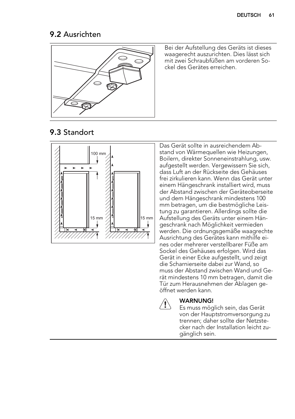 2 ausrichten, 3 standort | AEG A42200GSW0 User Manual | Page 61 / 68
